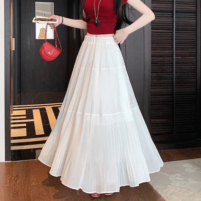 Elasticated Pleated Floor-Length Skirt