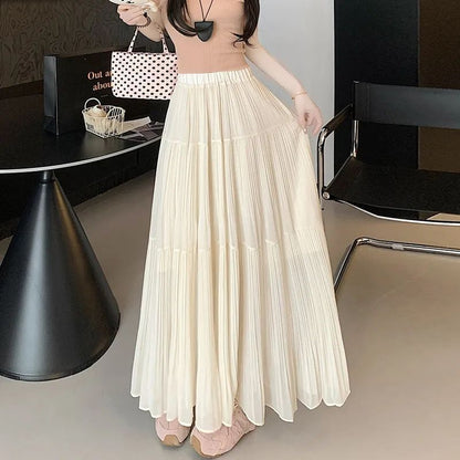 Elasticated Pleated Floor-Length Skirt
