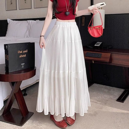 Elasticated Pleated Floor-Length Skirt