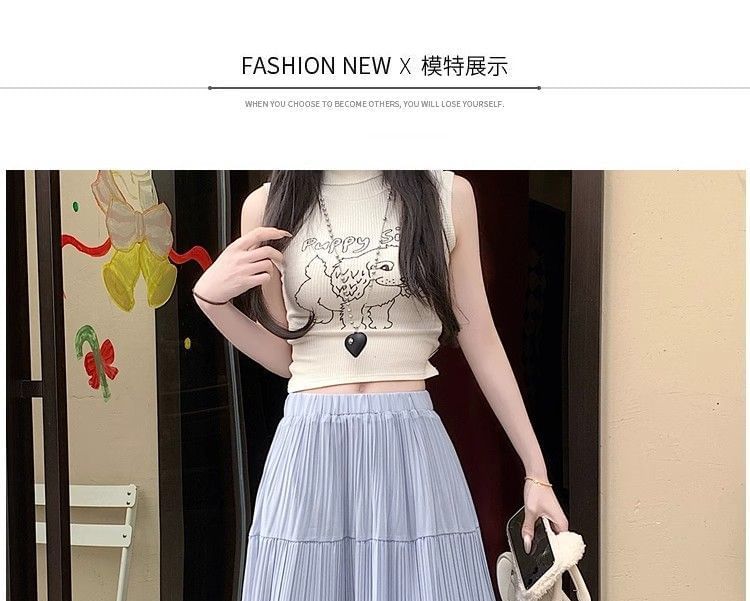 Elasticated Pleated Floor-Length Skirt