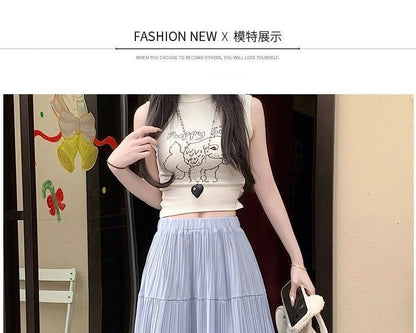 Elasticated Pleated Floor-Length Skirt