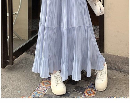 Elasticated Pleated Floor-Length Skirt