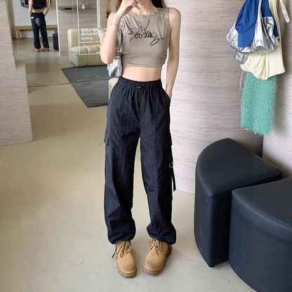 High Waist Plain Cargo Straight Leg Pants