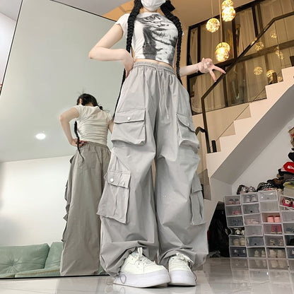 Drawstring Waist Glitter Baggy Cargo Pants