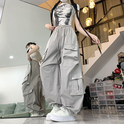 Drawstring Waist Glitter Baggy Cargo Pants