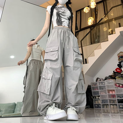 Drawstring Waist Glitter Baggy Cargo Pants