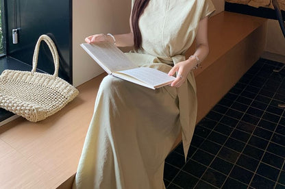 Boat Neck Blouse and Maxi Flared Skirt Set