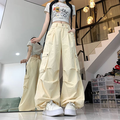 Mid Rise Plain Baggy Cargo Pants