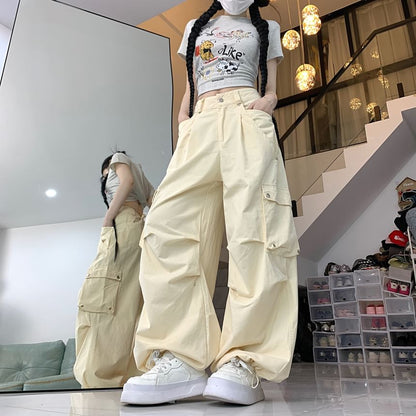 Mid Rise Plain Baggy Cargo Pants