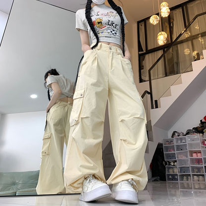 Mid Rise Plain Baggy Cargo Pants
