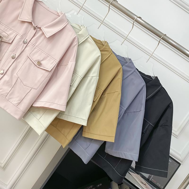 Collared Crop Blouse and Pleated Mini Skirt Set