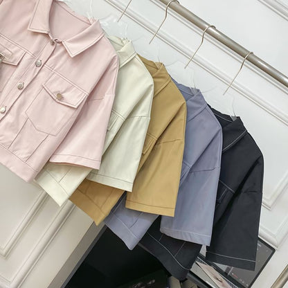 Collared Crop Blouse and Pleated Mini Skirt Set