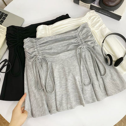 Ruched Drawstring Mini Flared Skirt