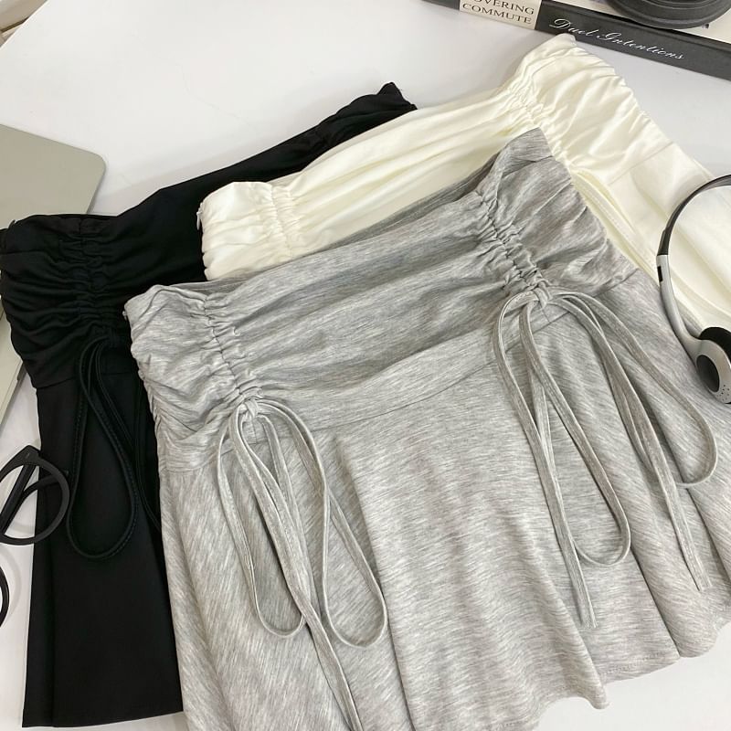 Ruched Drawstring Mini Flared Skirt