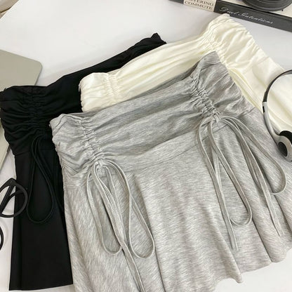 Ruched Drawstring Mini Flared Skirt