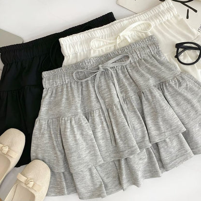 Drawstring Tiered Mini Flared Skirt