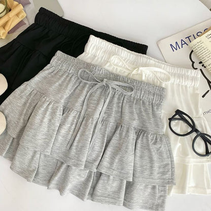Drawstring Tiered Mini Flared Skirt