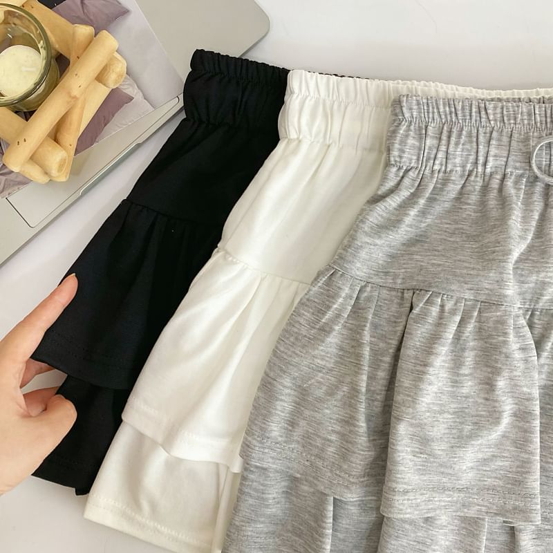 Drawstring Tiered Mini Flared Skirt