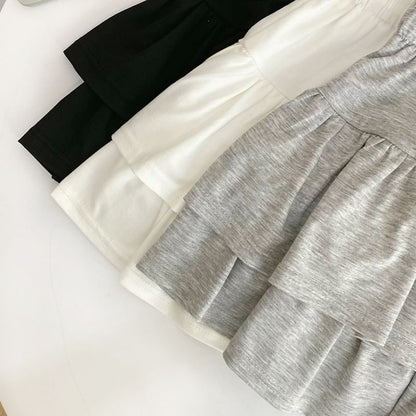Drawstring Tiered Mini Flared Skirt