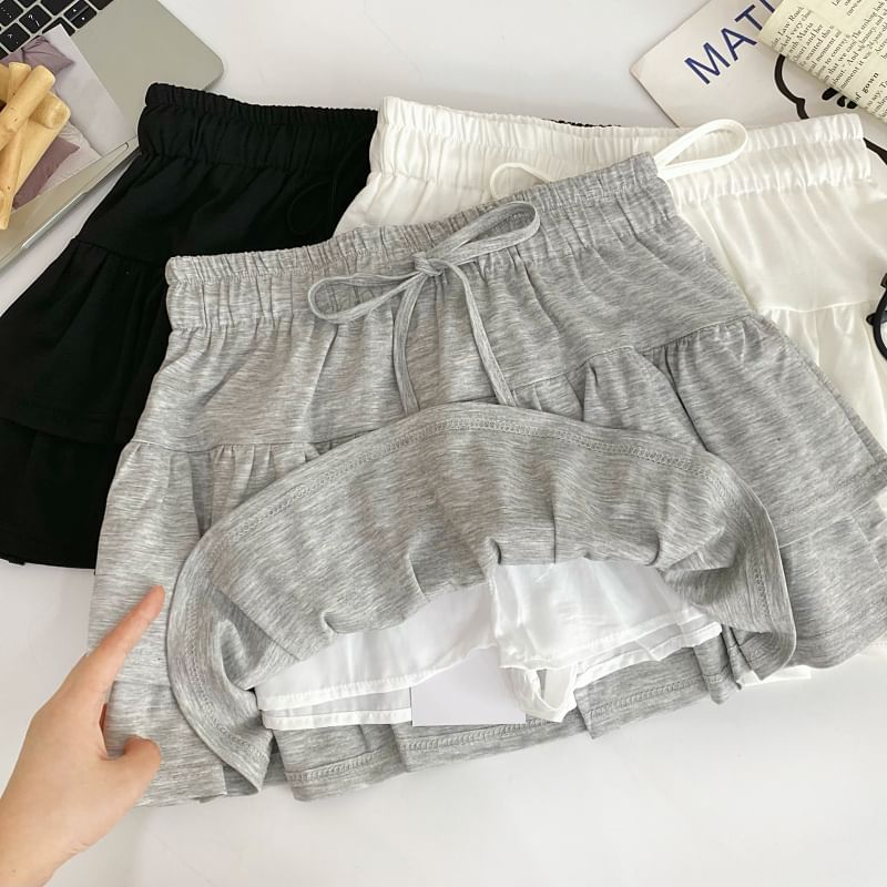 Drawstring Tiered Mini Flared Skirt