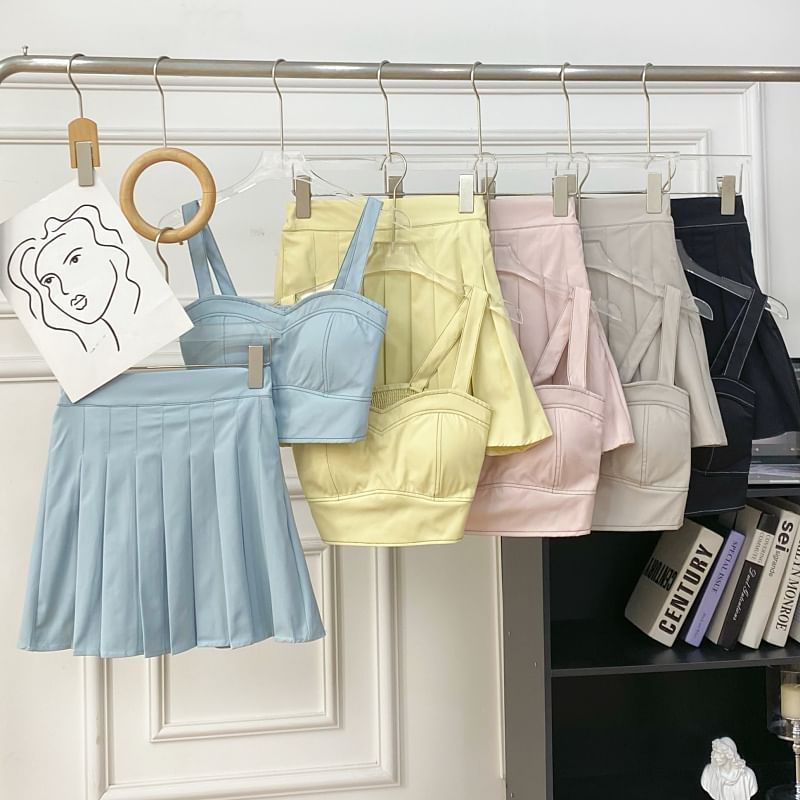 Crop Cami and Pleated Mini Skirt Ensemble