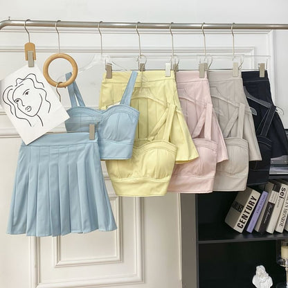 Crop Cami and Pleated Mini Skirt Ensemble