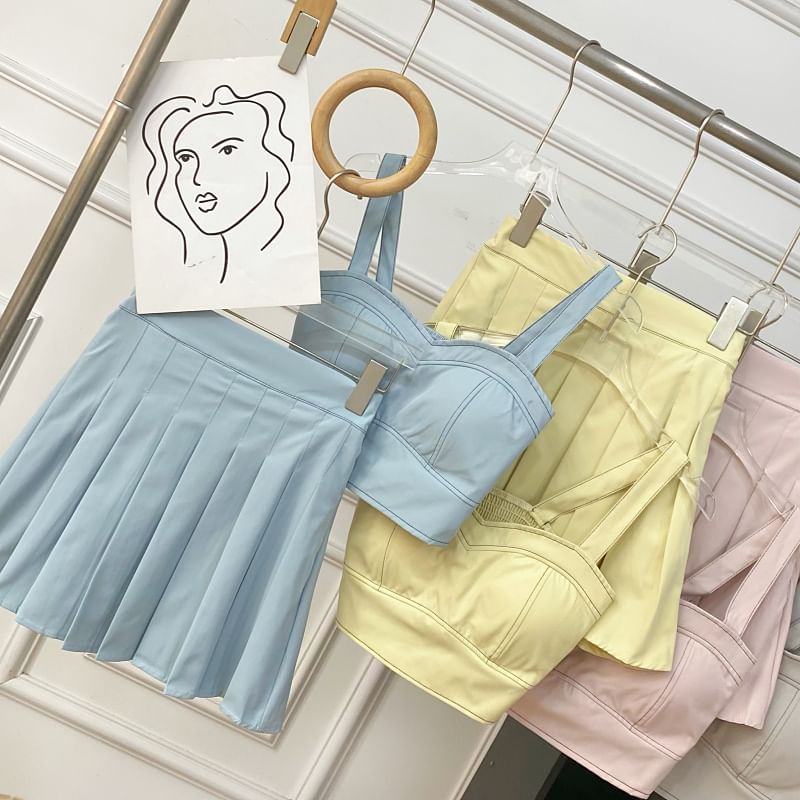 Crop Cami and Pleated Mini Skirt Ensemble