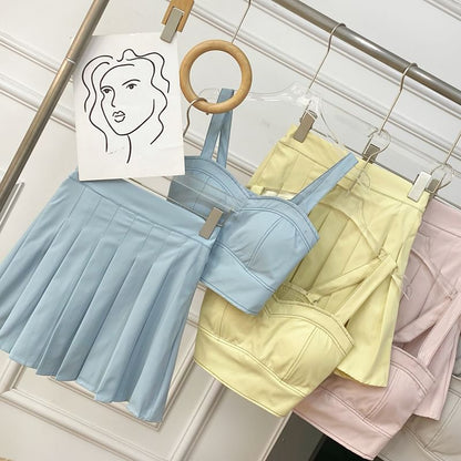 Crop Cami and Pleated Mini Skirt Ensemble