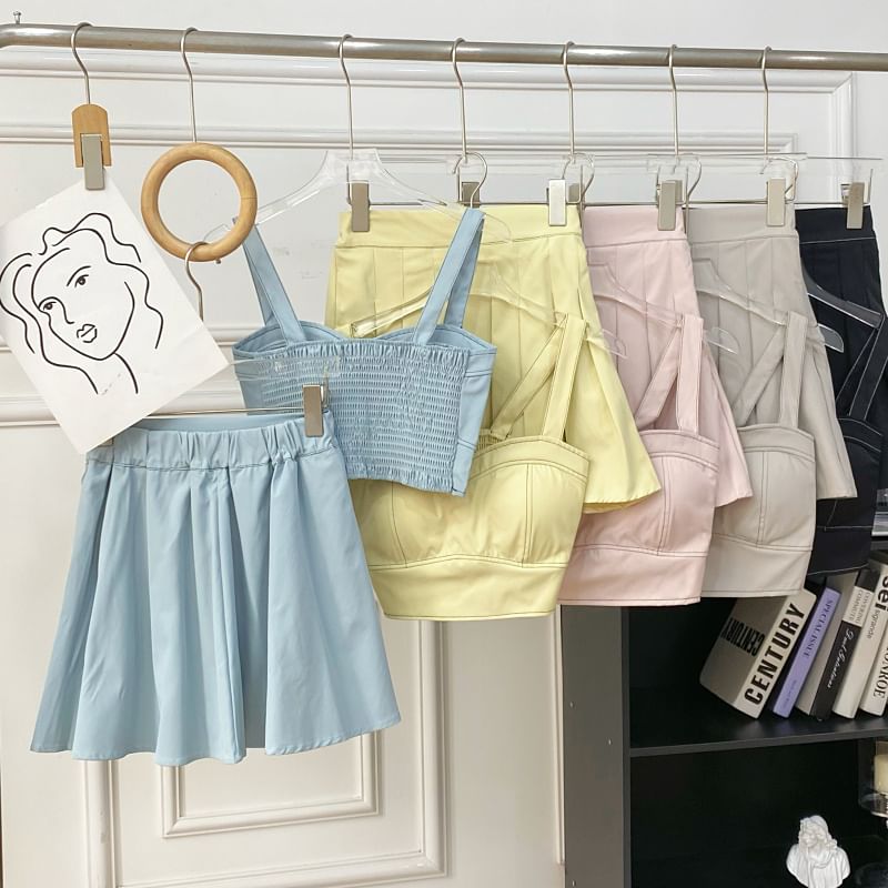 Crop Cami and Pleated Mini Skirt Ensemble