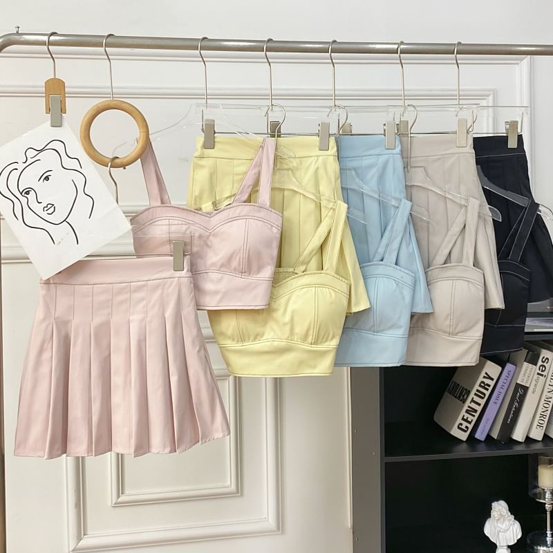 Crop Cami and Pleated Mini Skirt Ensemble
