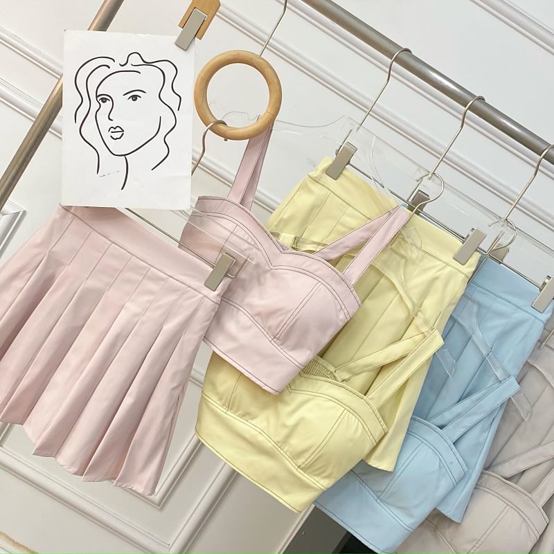 Crop Cami and Pleated Mini Skirt Ensemble