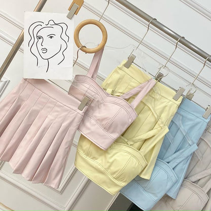 Crop Cami and Pleated Mini Skirt Ensemble