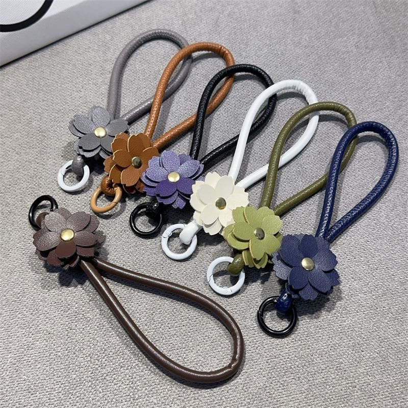 Strap Faux Phone and Lanyard Floral Leather Pad with