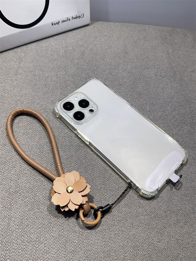 Strap Faux Phone and Lanyard Floral Leather Pad with