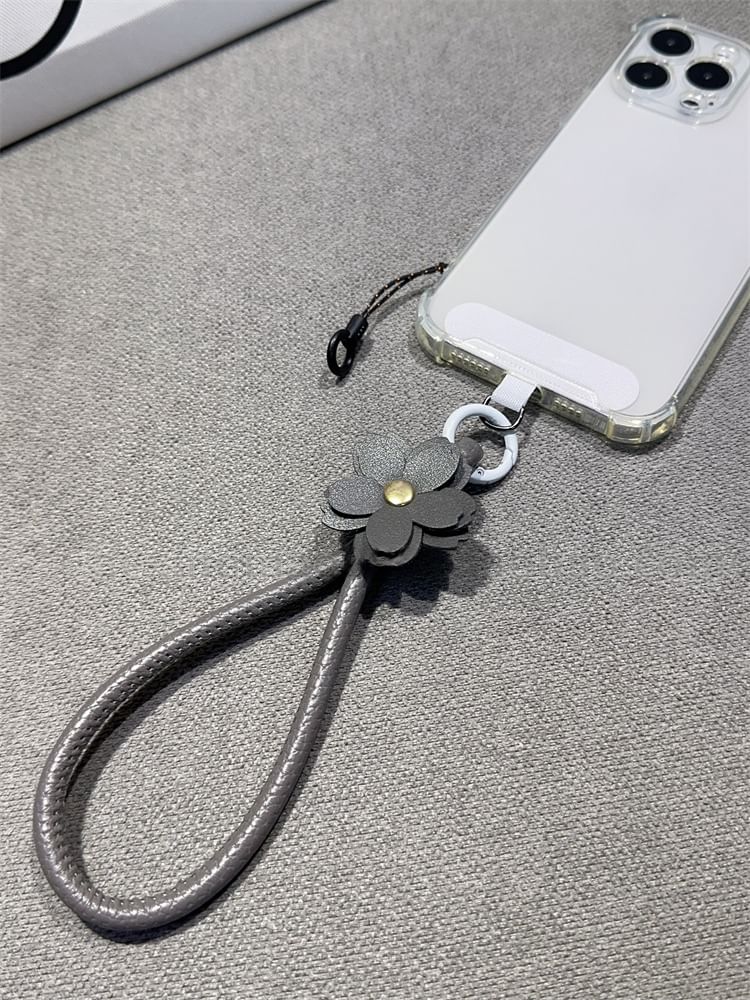 Strap Faux Phone and Lanyard Floral Leather Pad with