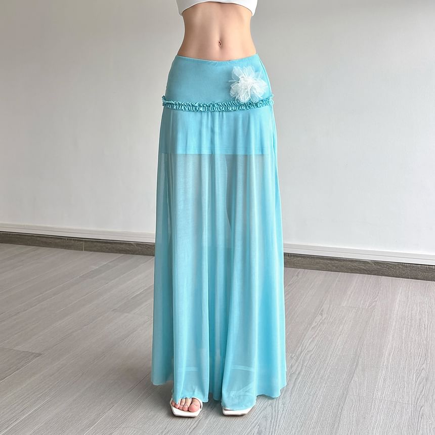 Low Waist Minimalist Ruffled Maxi Skirt