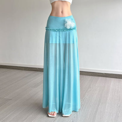 Low Waist Minimalist Ruffled Maxi Skirt