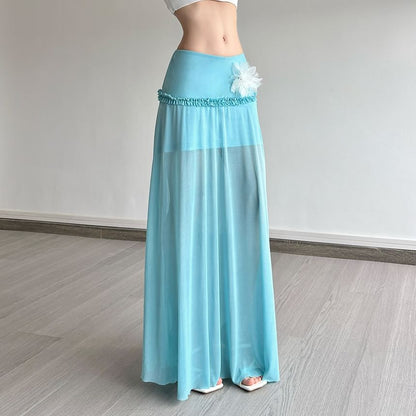 Low Waist Minimalist Ruffled Maxi Skirt