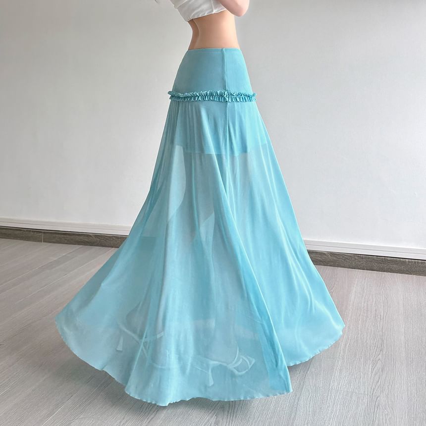 Low Waist Minimalist Ruffled Maxi Skirt