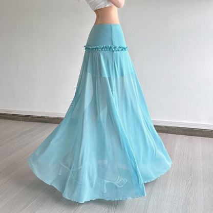 Low Waist Minimalist Ruffled Maxi Skirt