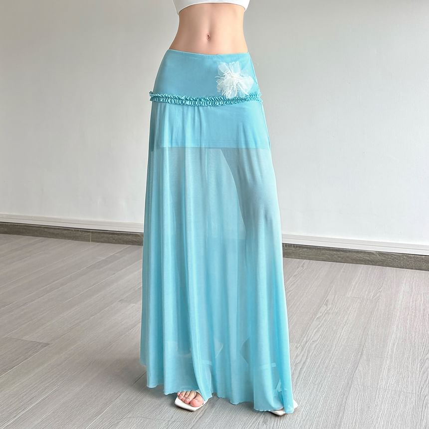 Low Waist Minimalist Ruffled Maxi Skirt