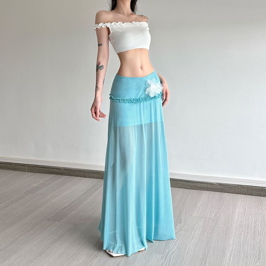 Low Waist Minimalist Ruffled Maxi Skirt