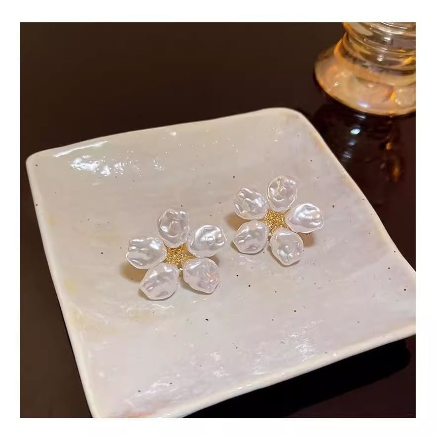 Pearl Earring Faux Alloy Statement Floral