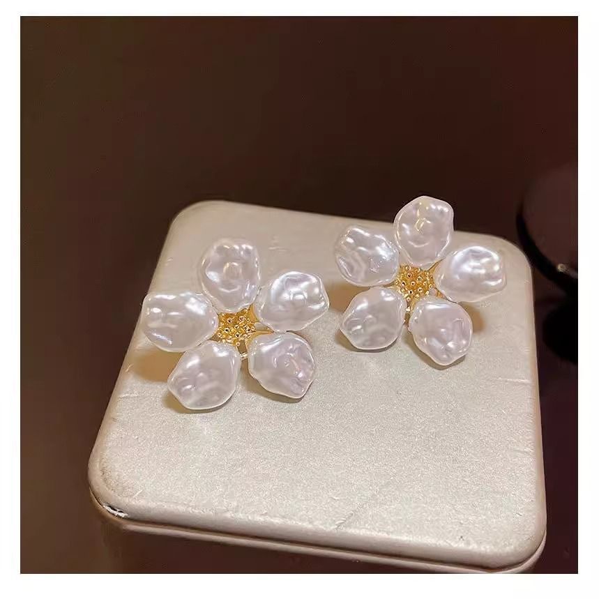 Pearl Earring Faux Alloy Statement Floral