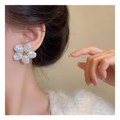 Pearl Earring Faux Alloy Statement Floral