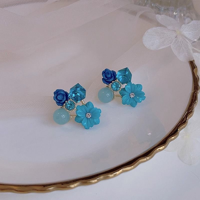 Rhinestone Floral Earring Statement Alloy