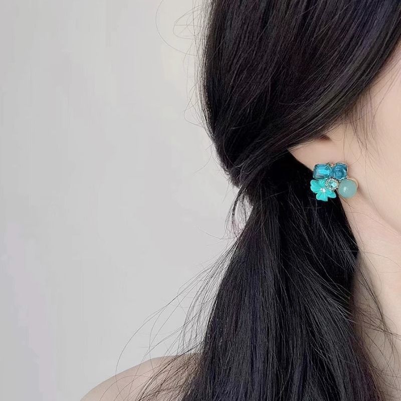 Rhinestone Floral Earring Statement Alloy