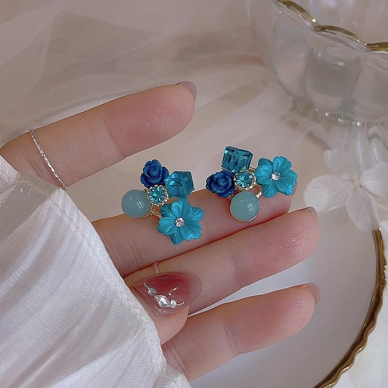 Rhinestone Floral Earring Statement Alloy