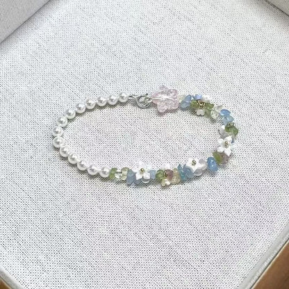 Floral Pearl Star Faux Bracelet