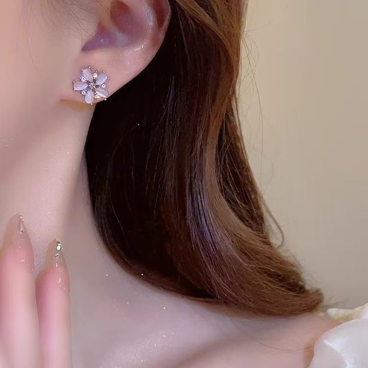 Faux Alloy Floral Gemstone Pearl Threader Earring